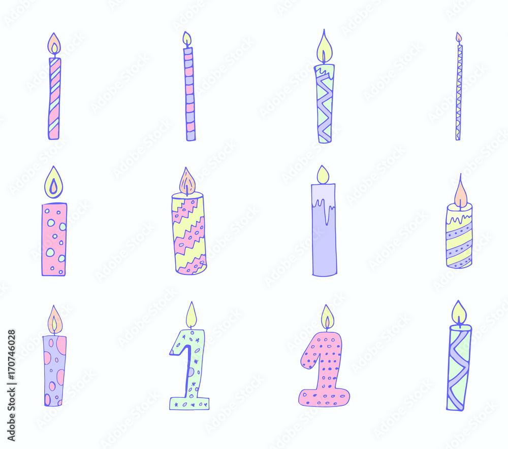 Vector set of various one year birthday candle / Vector set of various one year birthday candle against white background Vector set of various one year birthday candle / Vector set of various one year birthday candle against white background