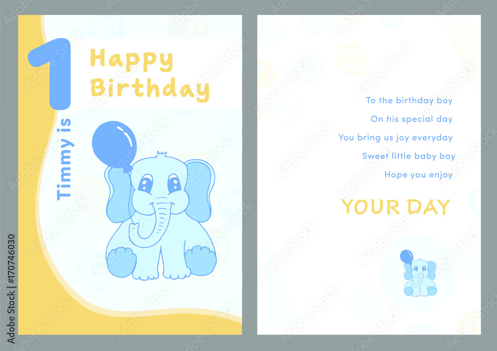 Happy birthday 1st year greeting card / Vector icon of happy birthday 1st year greeting card
