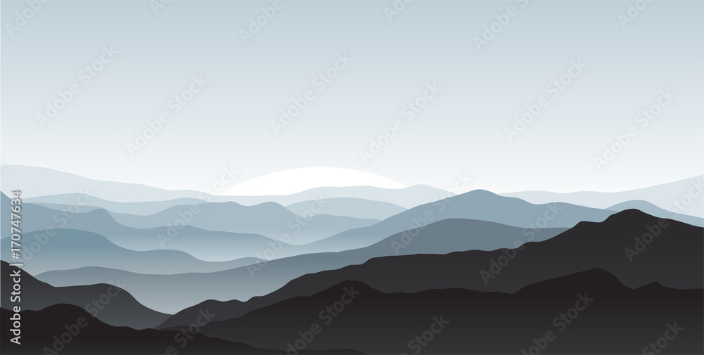 Vector illustration of mist covered mountains