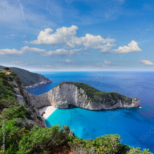Navagio beach, famous summer vacations landscape of Zakinthos island, Greece © neirfy