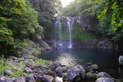 The Second Cheonjeyeon Waterfall on Jeju Island in South Korea 