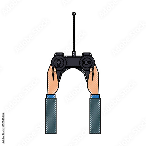 hand hold drone controller gamepad with antenna vector illustration