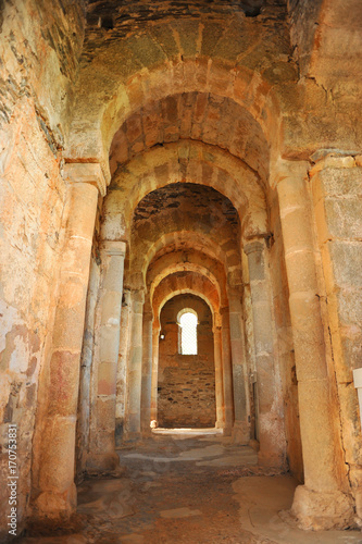 Interior of the Mozarabic church of Trampal in Alcuescar, Caceres province, Spain © joserpizarro