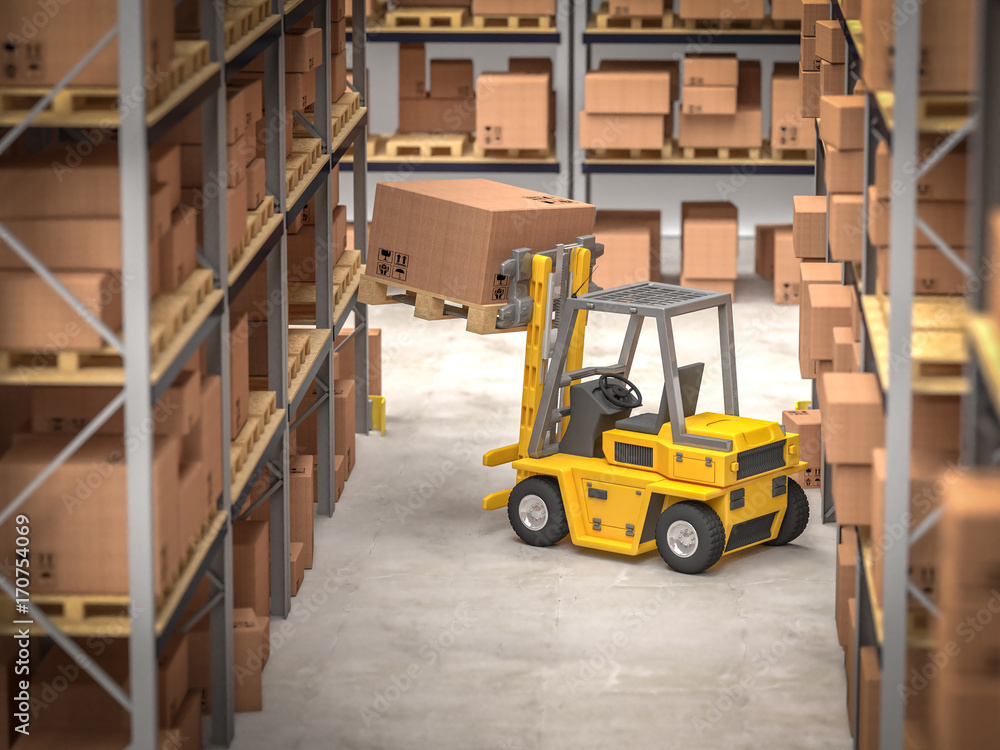 classic warehouse and forklift