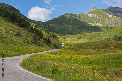 Picturesque road through the Dolomites Alps in the summer in northern Italy, Lombardy