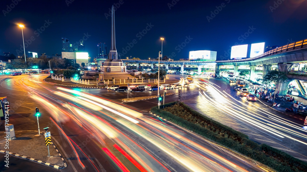Victory Monument Traffic at Night in Bangkok, Thailand Victory Monument Traffic at Night in Bangkok, Thailand