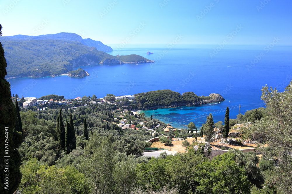 Palaiokastritsa on Corfu island. Ionian Sea, Greece.