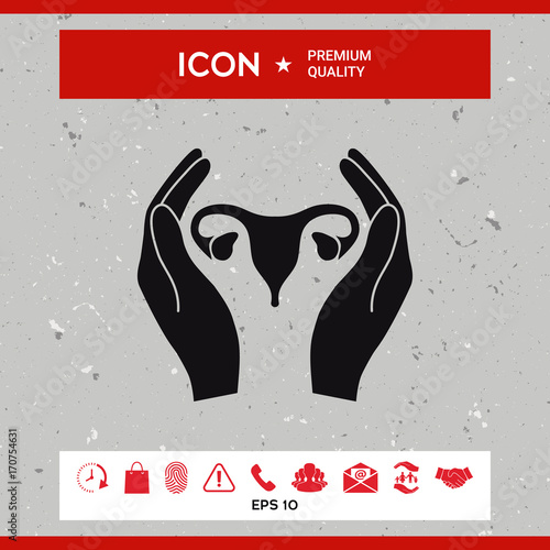 Hands holding Female uterus - protection icon