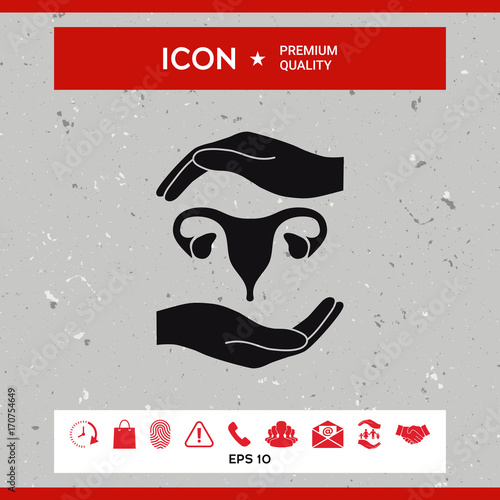 Hands holding Female uterus - protection symbol