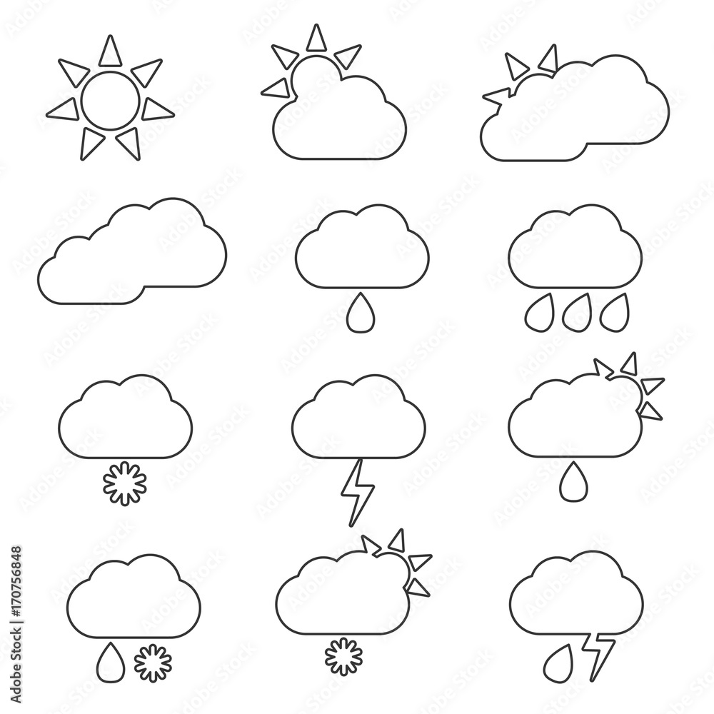 Fototapeta premium weather icon line set illustration