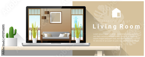 Modern living room interior design background , vector , illustration