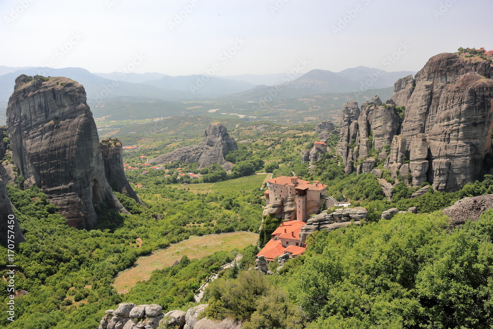 Beautiful landscape of Meteora. Monastery of Rousanou. Kalambaka, Kastraki, central Greece. Beautiful landscape of Meteora. Monastery of Rousanou. Kalambaka, Kastraki, central Greece.