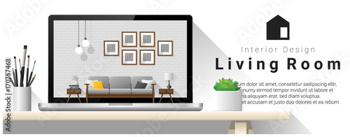 Modern living room interior design background , vector , illustration