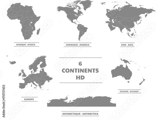 Cartes des 6 continents en haute définitions