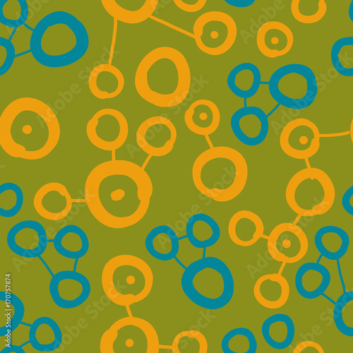 Connected spots pattern Seamless Pattern. Lines lead from one round spot to another.