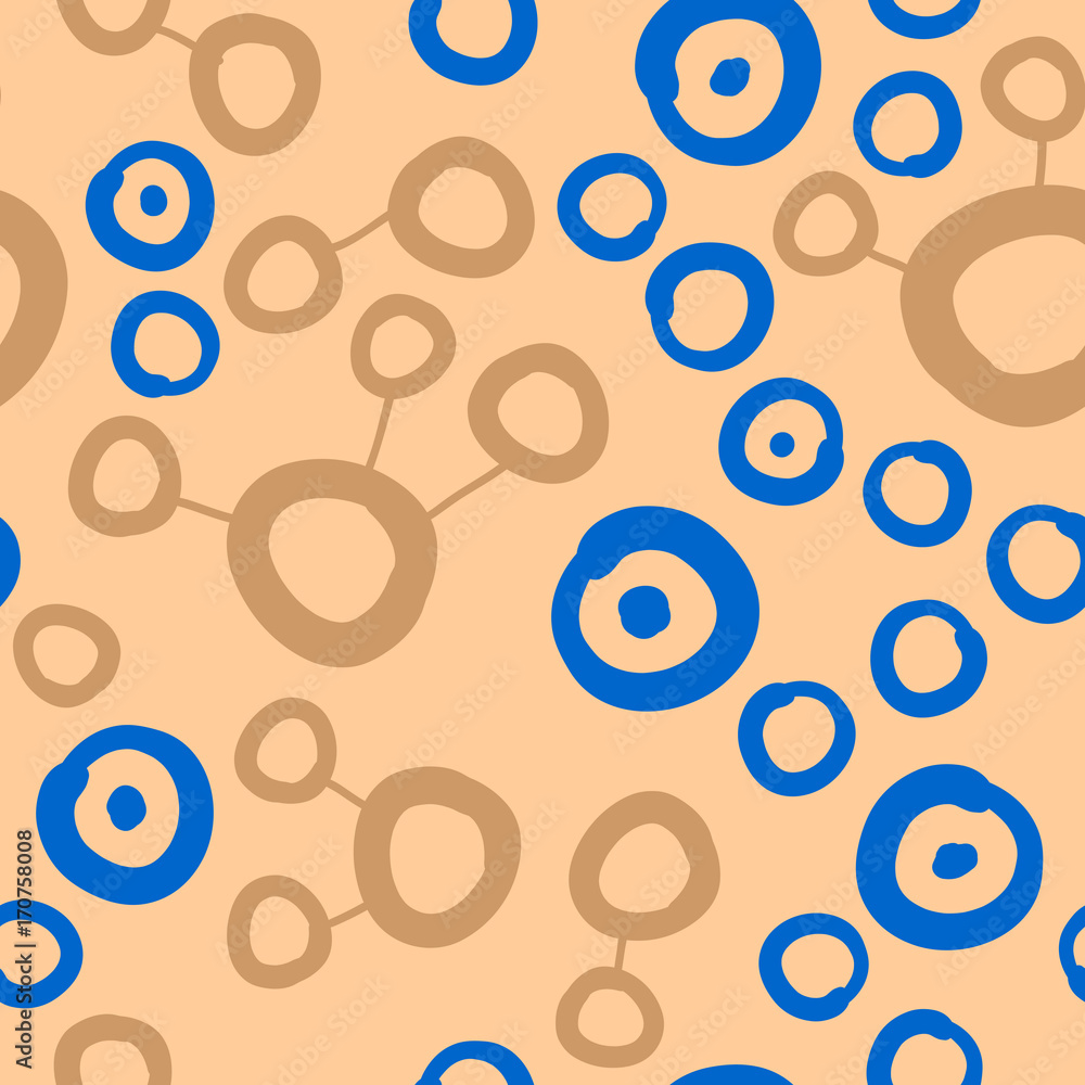 Connected spots pattern in warm milk color. Seamless Wallpaper Pattern. Lines lead from one round spot to another.