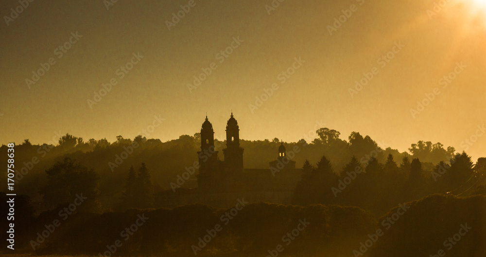 Sunrise and Monastery of Sobrado in northern Spain, Galisia