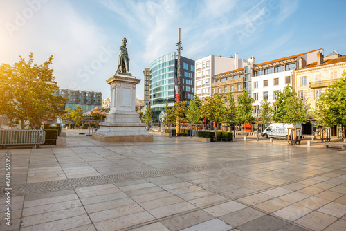 View on the Jaude square during the morning light in Clermont-Ferrand city in central France