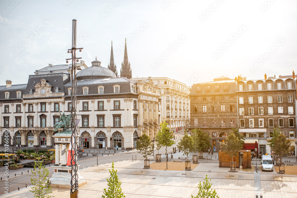 Obraz premium Top view on the Jaude square during the morning light in Clermont-Ferrand city in central France