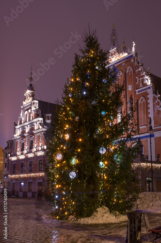 Riga, Latvia - December 31, 2014. New Year's decorations of the city. Every year Riga becomes like a Christmas fairy tale.