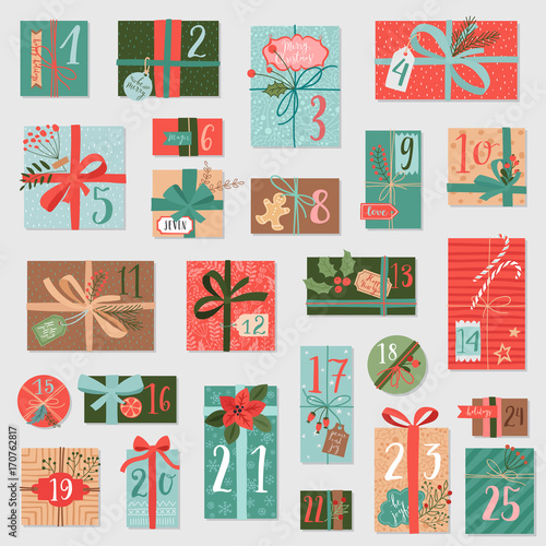 Christmas advent calendar, hand drawn style.