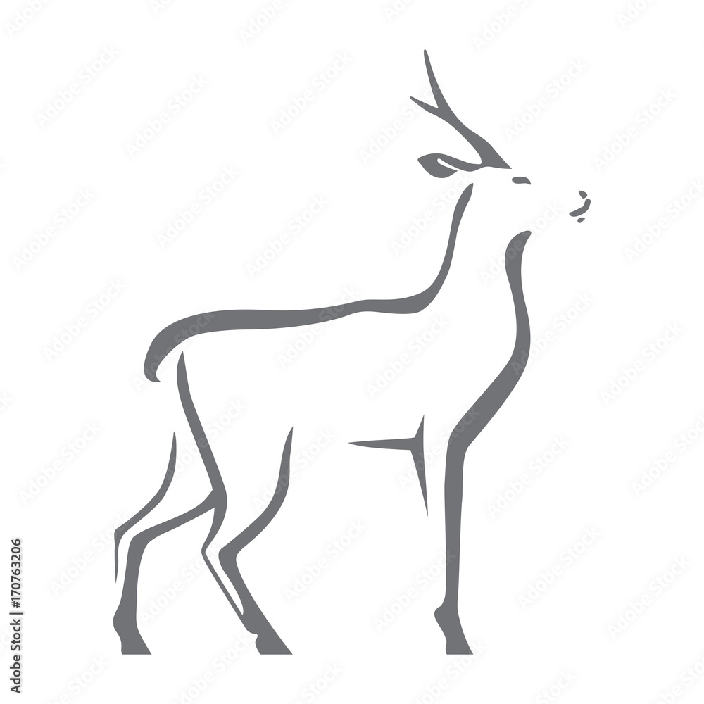 Roe deer vector image, isolated on white background. Stylized silhouette as logo or mascot..