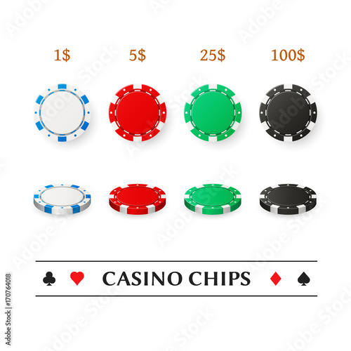 Casino plastic chips set, isolated on white