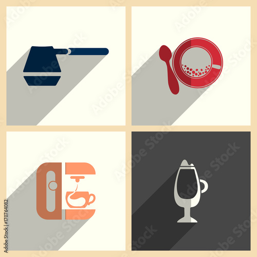 Coffee set of flat icons with shadow. Vector illustration