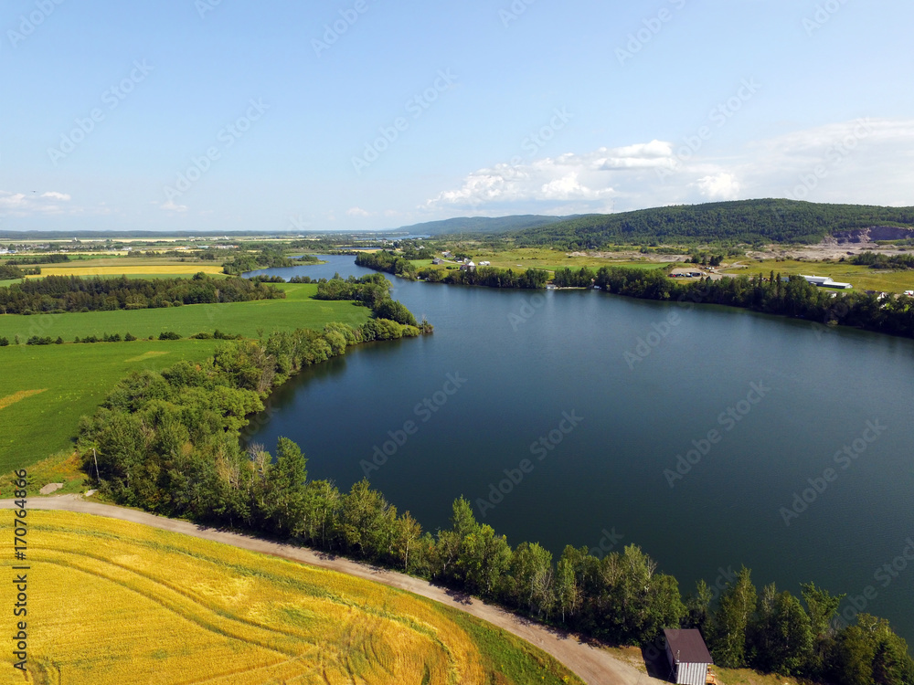 Aerial view of small lake