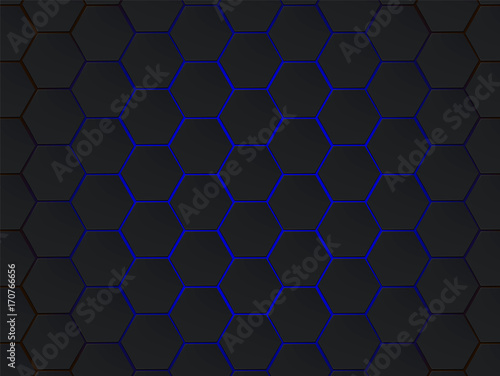 Dark gray and blue hexagons modern geometrical vector abstract background. Polygon concept with modern efect for technology banner.