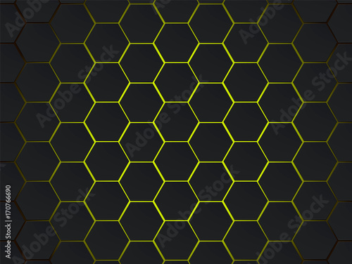 Dark gray and yellow hexagons modern geometrical vector abstract background. Polygon concept with modern efect for technology banner.