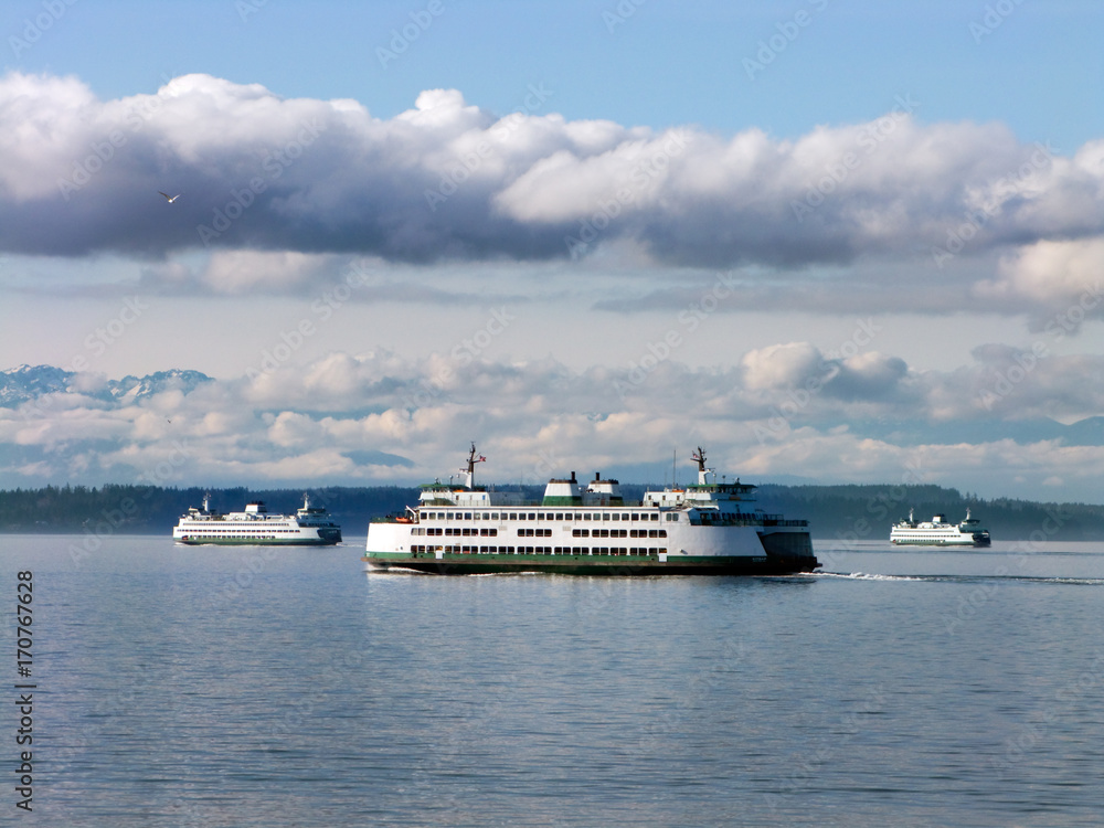 Three ferries on Puget Sound