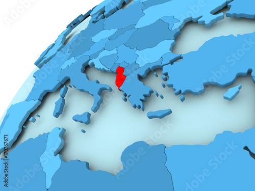 Albania on blue globe