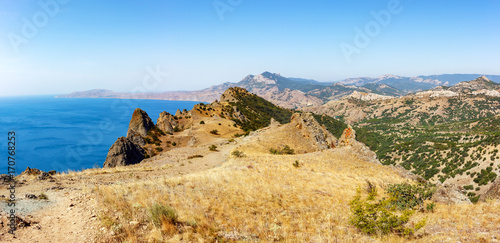Sea landscape Crimea  mount Kara-Dag  horizontal photo panorama.