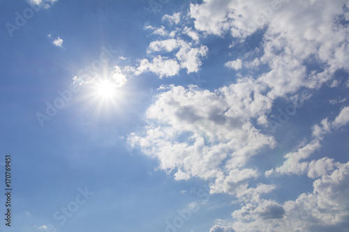 Blue sky with white clouds and sun
