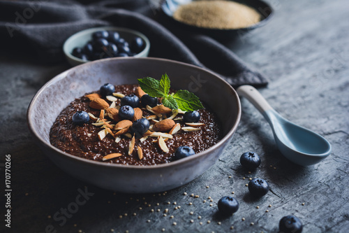 Chocolate Quinoa porridge with almonds and blueberry