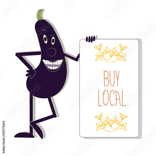 Typography banner Bay local with smiling eggplant on white stock vector illustration