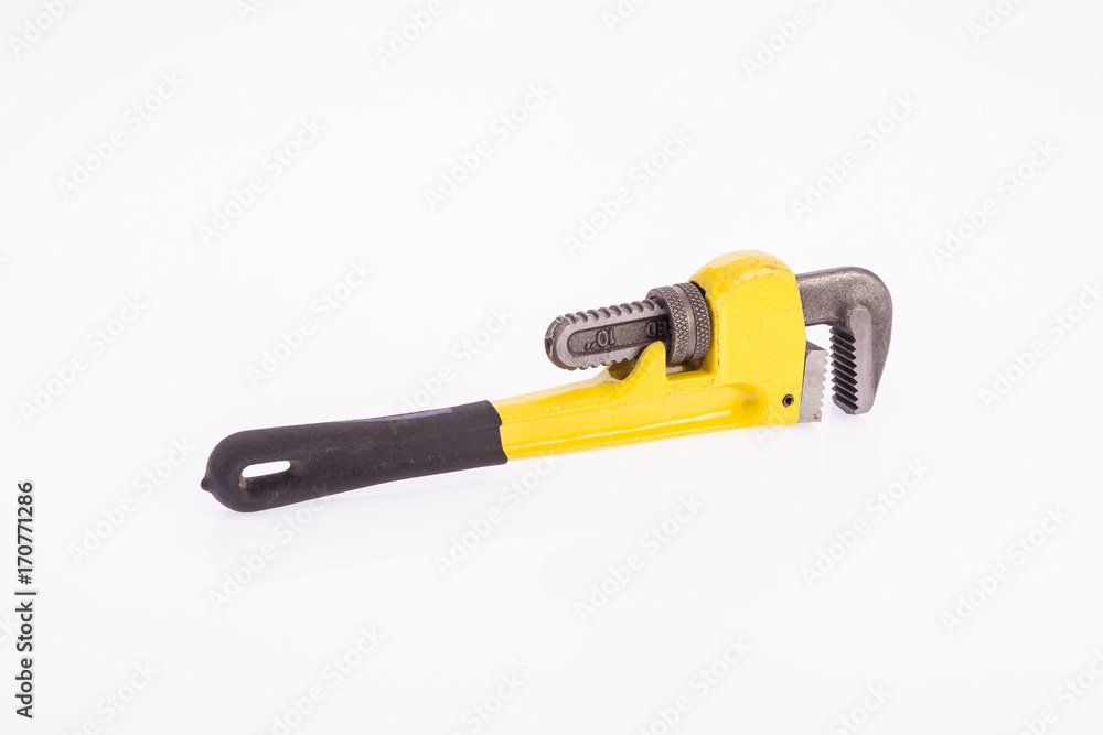 Adjustable pipe wrench isolated on white background