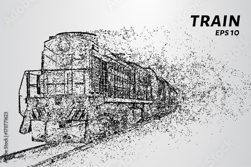 The train consists of dots and circles. Train the wind blows away particles. Vector illustration.