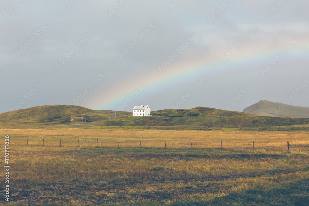 South Icelandic landscape with rainbow