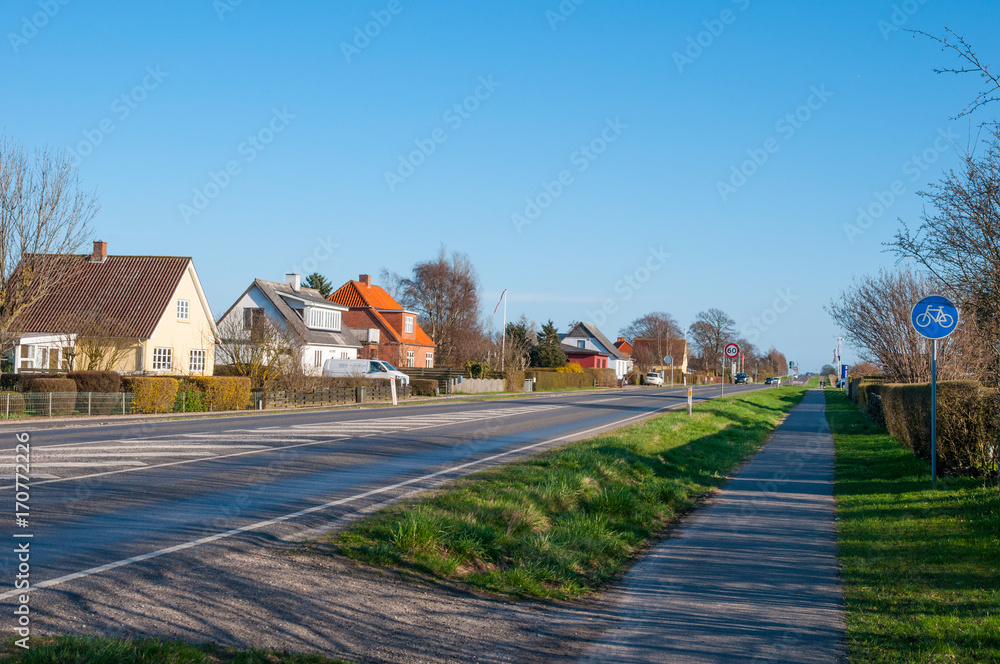 Danish road in town of Neder Vindinge near Vordingborg Danish road in town of Neder Vindinge near Vordingborg