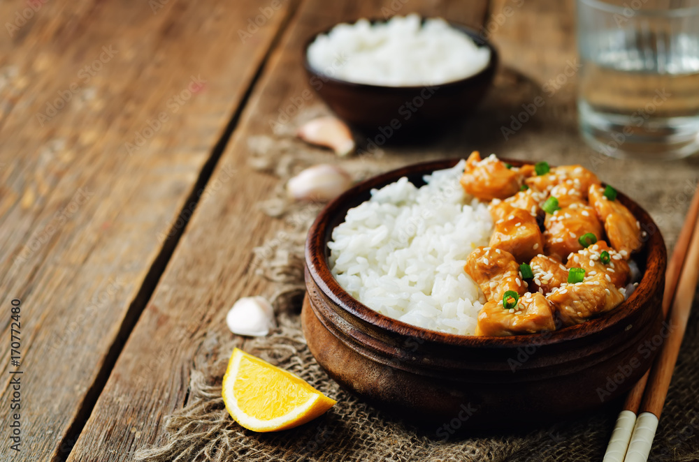 Orange glaze chicken with rice Orange glaze chicken with rice