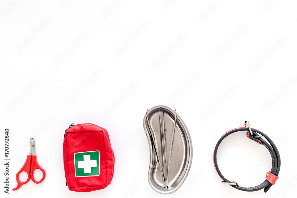 pets cure with tweezers for treatment set on white background top view mock up pets cure with tweezers for treatment set on white background top view mock up