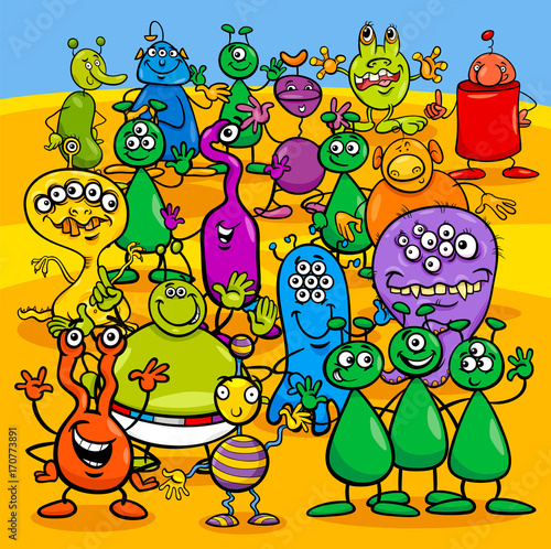 cartoon aliens fantasy characters group