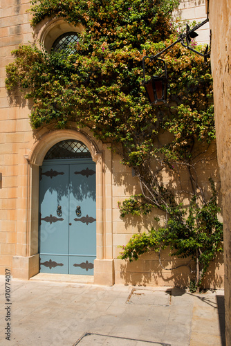 Blue door on the streets of Mdina, Malta