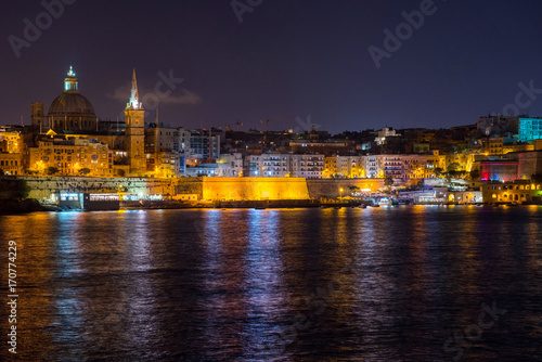 Valletta at night. View from Sliema. Malta © salajean