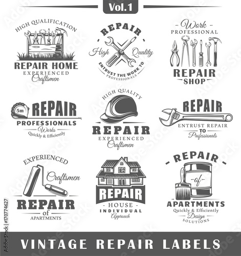 Set of vintage repair labels. Vol.1.