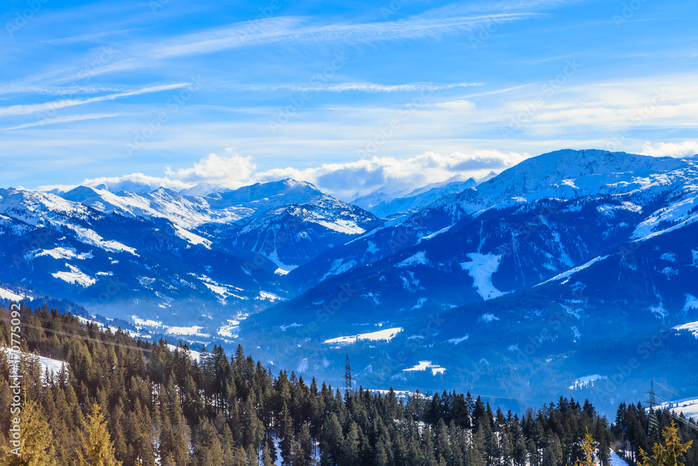 Mountains with snow in winter. Ski resort   Brixen im Thalef, Tyrol, Austria
