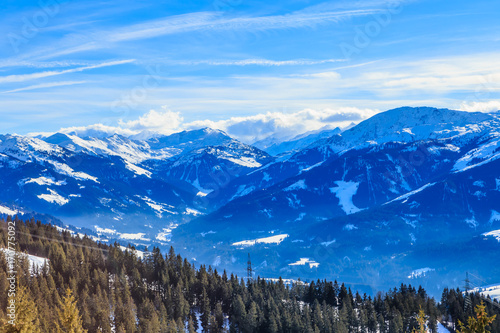 Mountains with snow in winter. Ski resort Brixen im Thalef, Tyrol, Austria