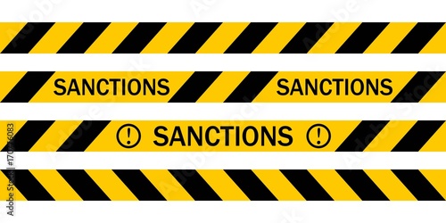 Yellow warning tape with the inscription SANCTIONS, Vector warning tapes about  introduction of sanctions